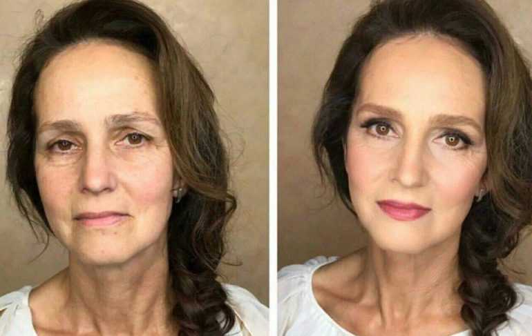 Изменения после 45. Лифтинг макияж. Макияж омолаживающий лицо. Макияж для женщины 50 лет.