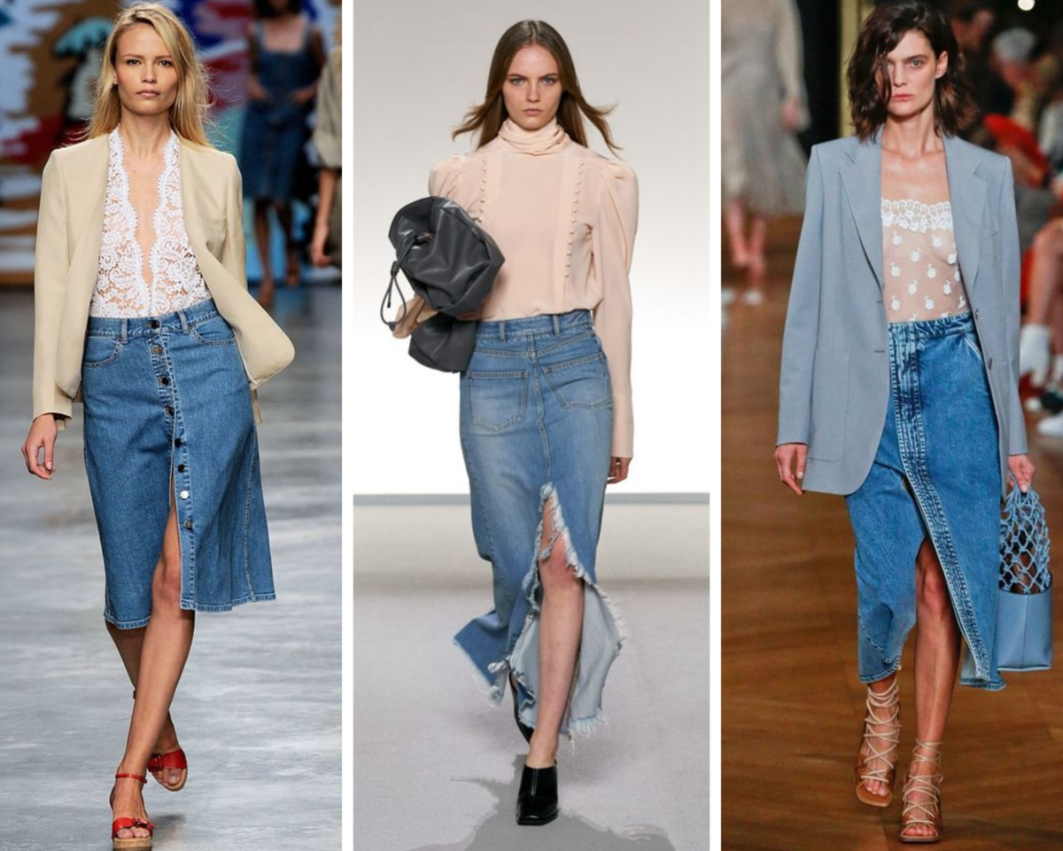 С чем сочетать джинсовую юбку зимой 2019 Стильные образы Рекомендации стилистов Фото модных луков с джинсовой юбкой