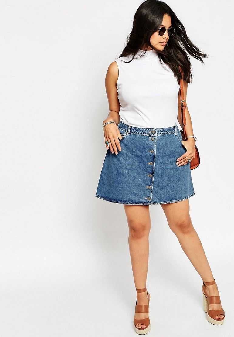Джинсовая юбка карандаш на фото модных журналов, стильные луки с юбкой